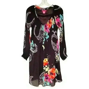 Sunny Leigh Womens Dress Floral Sundress V-Neck Garden Long Sleeve Size Small
